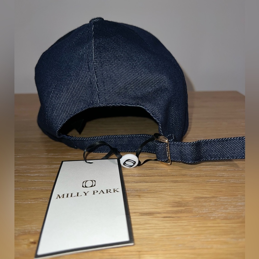 Navy Blue Denim Embroidered Milly Park Cap - Picture 3 of 4